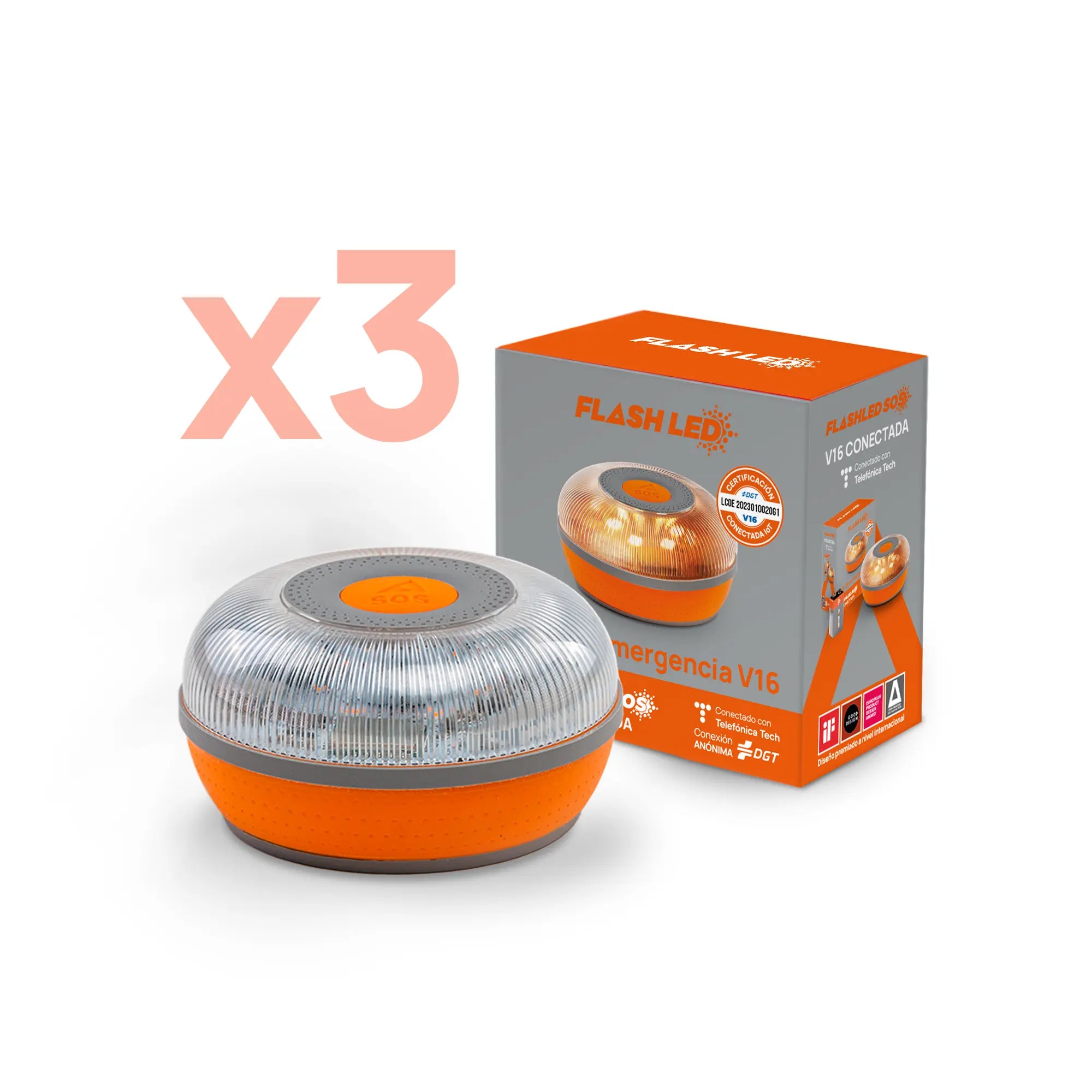 FlashLED SOS Beacon V16 Connected IoT Pack 3 units