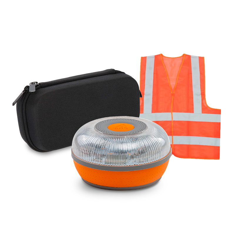 Kit de Emergencia en carretera - FlashLED SOS V16 + Chaleco Homologado + Funda de Transporte
