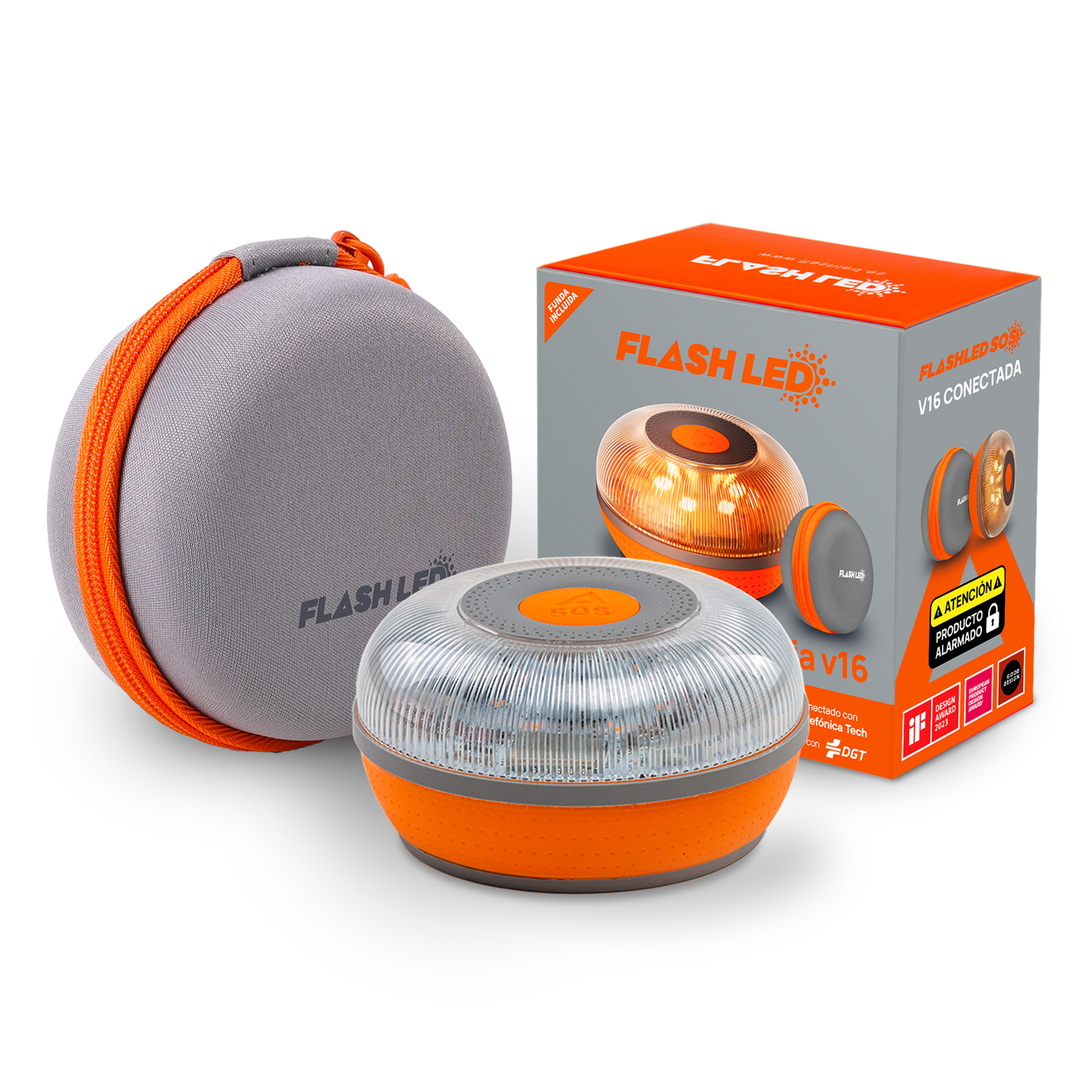 Baliza FlashLED SOS V16 IoT Conectada con funda
Certificada por la DGT. Con geolocalización anónima. Conectada con Telefónica Tech y a la DGT  3.0. Aplicación móvil SOS Alert incluida.
