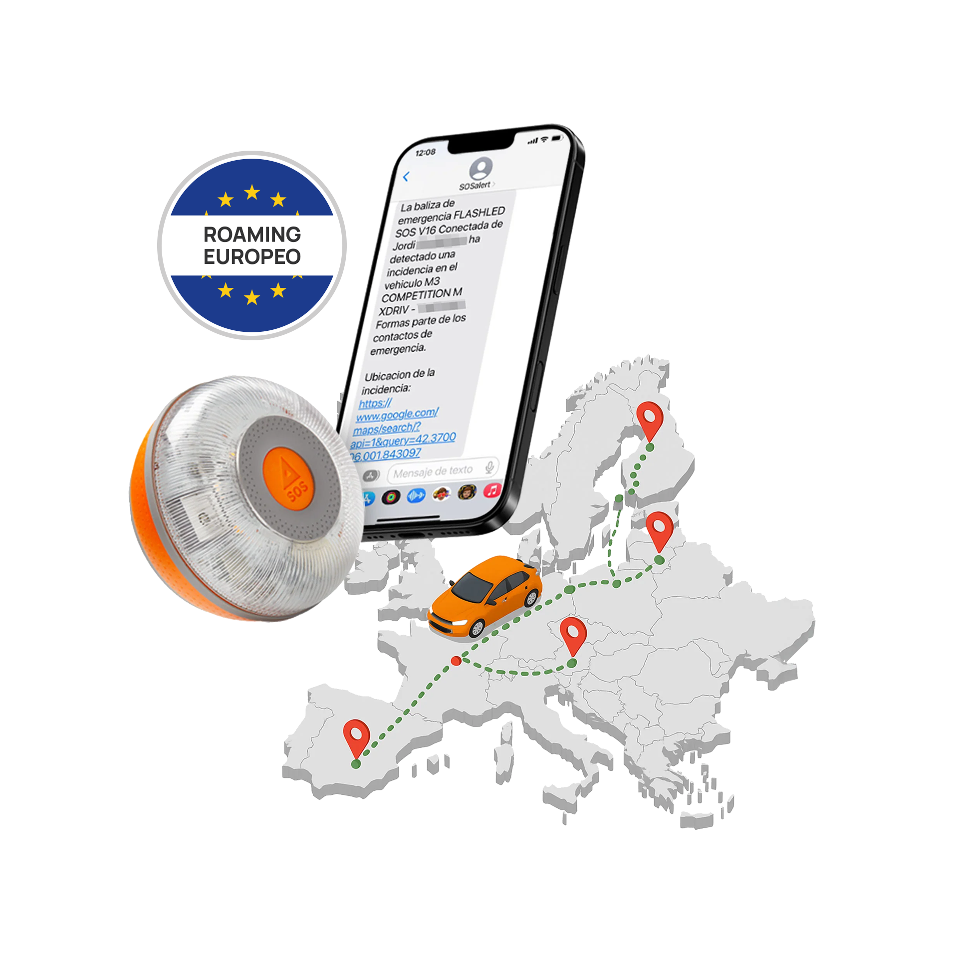 Servicio Roaming para Baliza  de emergencia V16 Conectada Telefónica Tech
Activa tu baliza de emergencia V16 conectada con Telefónica Tech  también fuera de España y mantente conectado con SOS Alert en carretera.